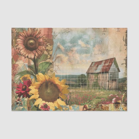 Boerderij  Rustieke Zonnebloem Decoupage Tissuepapier (Voorkant)