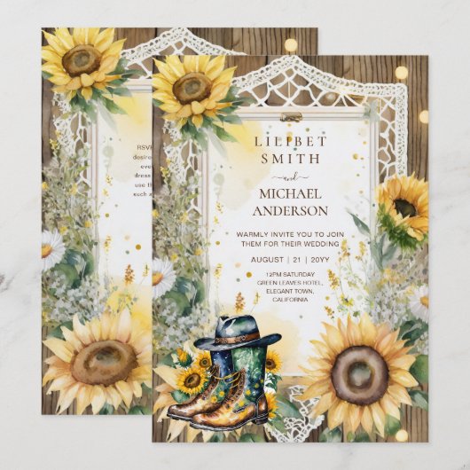 Boerderij rustieke zonnebloemen bruiloft kaart (Voorkant / Achterkant)