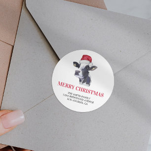 Boerderij Santa Koe Christmas Return Adres Ronde Sticker