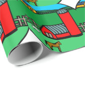 Boerderij Scene Horse Barn Pasture Cartoon Tekenin Cadeaupapier (Rol Hoek)