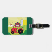 Boerderij Scene met Zingende Haan op Tractor Bagagelabel (Voorkant horizontaal)