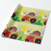 Boerderij Scene met Zingende Haan op Tractor Cadeaupapier (Uitgerold)