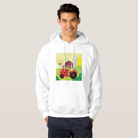 Boerderij Scene met Zingende Haan op Tractor Hoodie (Voorkant volledig)