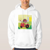 Boerderij Scene met Zingende Haan op Tractor Hoodie (Voorkant)
