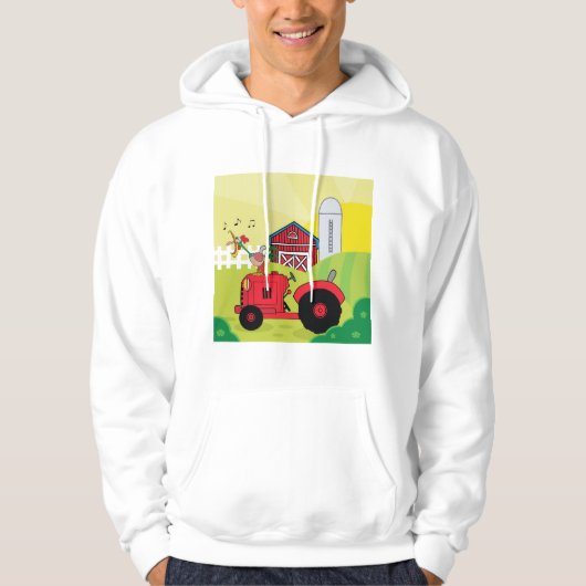 Boerderij Scene met Zingende Haan op Tractor Hoodie (Voorkant)