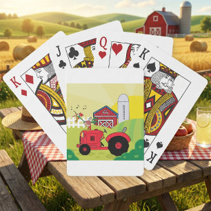 Boerderij Scene met Zingende Haan op Tractor Pokerkaarten
