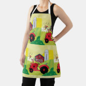 Boerderij Scene met Zingende Haan op Tractor Schort (Insitu)