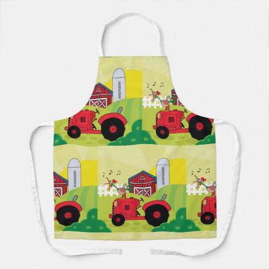 Boerderij Scene met Zingende Haan op Tractor Schort (Voorkant)