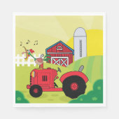 Boerderij Scene met Zingende Haan op Tractor Servet (Voorkant)