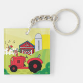 Boerderij Scene met Zingende Haan op Tractor Sleutelhanger (Achterkant)