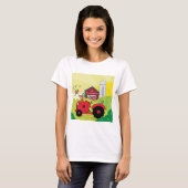 Boerderij Scene met Zingende Haan op Tractor T-shirt (Voorkant volledig)