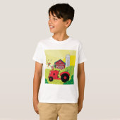 Boerderij Scene met Zingende Haan op Tractor T-shirt (Voorkant volledig)