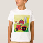 Boerderij Scene met Zingende Haan op Tractor T-shirt (Voorkant)
