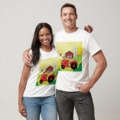 Boerderij Scene met Zingende Haan op Tractor T-shirt (Unisex)