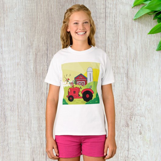 Boerderij Scene met Zingende Haan op Tractor T-shirt