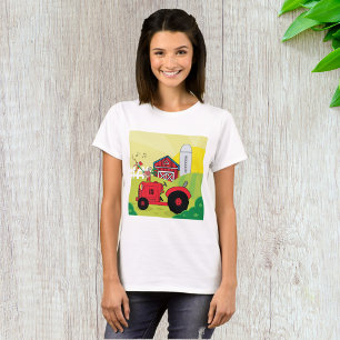 Boerderij Scene met Zingende Haan op Tractor T-shirt