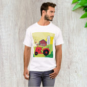 Boerderij Scene met Zingende Haan op Tractor T-shirt