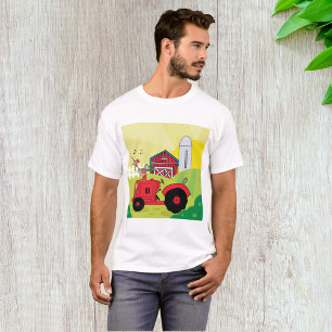 Boerderij Scene met Zingende Haan op Tractor T-shirt