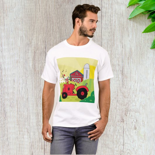 Boerderij Scene met Zingende Haan op Tractor T-shirt