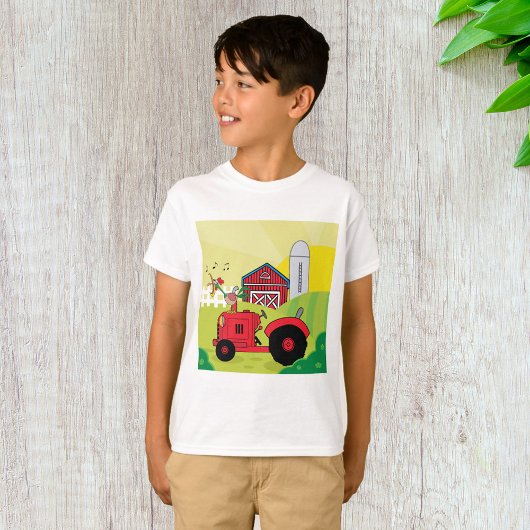Boerderij Scene met Zingende Haan op Tractor T-shirt
