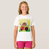Boerderij Scene met Zingende Haan op Tractor T-shirt (Voorkant volledig)