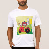 Boerderij Scene met Zingende Haan op Tractor T-shirt (Voorkant)