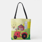 Boerderij Scene met Zingende Haan op Tractor Tote Bag (Achterkant)