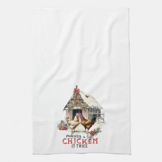 Boerderij Schattige Fun Chicken Christmas Theedoek (Verticaal)