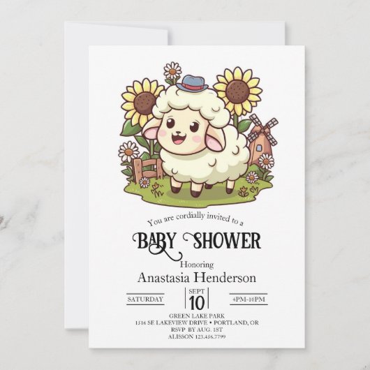 Boerderij Schattige Schaap Baby shower Kaart (Voorkant)