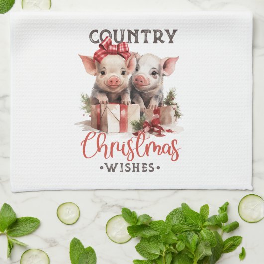 Boerderij Schattigee Varkens Land Kerstmis Theedoek (Gevouwen)