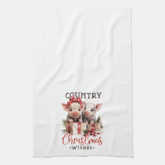 Boerderij Schattigee Varkens Land Kerstmis Theedoek (Verticaal)