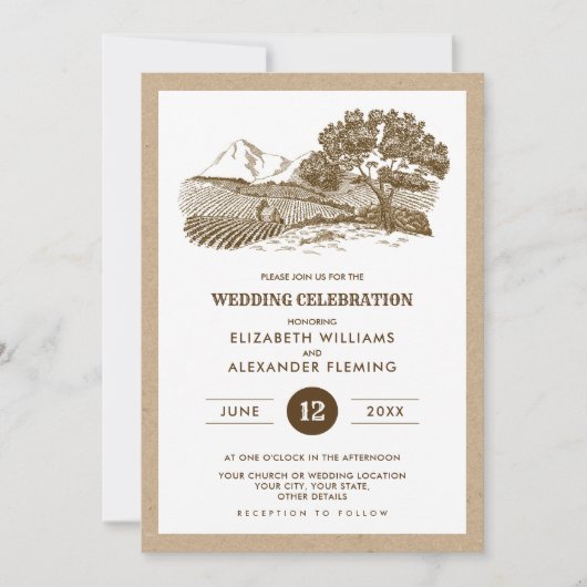 Boerderij schets kraft papier rustieke bruiloft kaart (Voorkant)