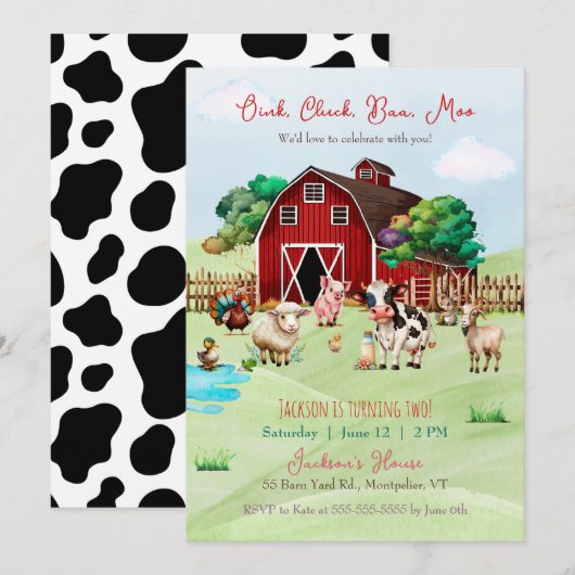 Boerderij Schuur Dieren Kind Verjaardagsuitnodigin Kaart (Voorkant / Achterkant)