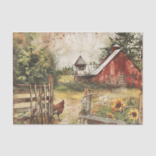 Boerderij schuur met kip decoupage tissuepapier (Voorkant)