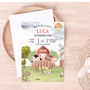 Boerderij Schuurdieren Verjaardagsuitnodiging Feestdagenkaart
