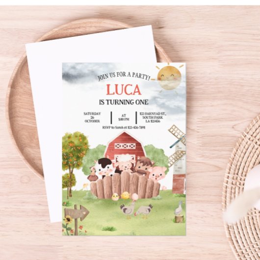 Boerderij Schuurdieren Verjaardagsuitnodiging Feestdagenkaart