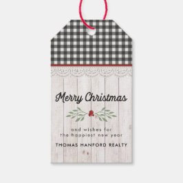 Boerderij Shiplap & Buffalo Check Kerstmis Cadeaulabel