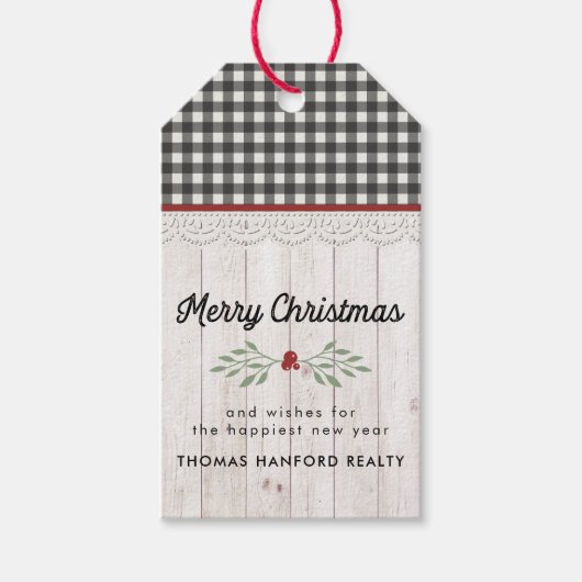 Boerderij Shiplap & Buffalo Check Kerstmis Cadeaulabel (Voorkant)