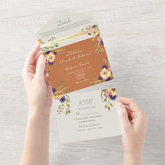 Boerderij Sinaasappel Bloemen bruiloft All In One Uitnodiging (Afscheurbaar)