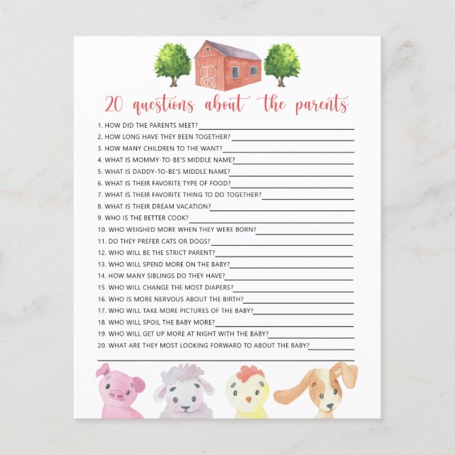 Boerderij - spelletjes - 20 vragen over de ouders (Voorkant)