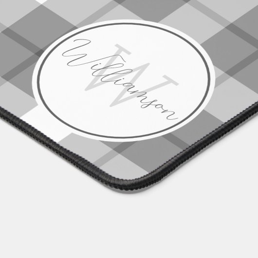 Boerderij stijl grijs & wit geruite monogram bureaumat (Hoek)