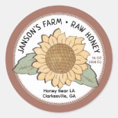Boerderij Stijl Honing Productlabel met Zonnebloem Ronde Sticker (Voorkant)