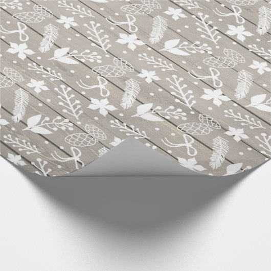 Boerderij stijl kerst Holly & Pinecones hout Cadeaupapier (Hoek)