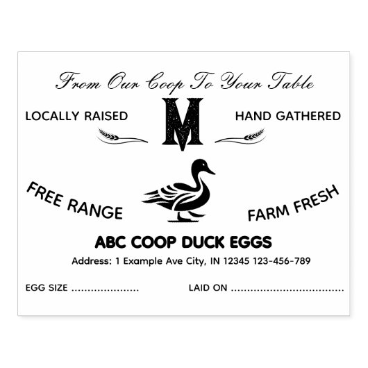 Boerderij stijl Monogram DucK ei karton stempel (Afrduk)