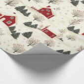 Boerderij stijl rode winter huis en bomen cadeaupapier (Hoek)