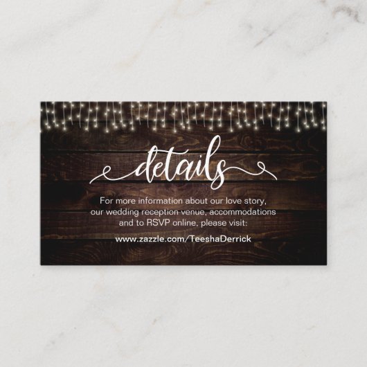 Boerderij String-lampjes, wit, hout, bruiloft — de Informatiekaartje (Voorkant)