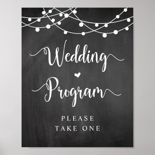 Boerderij String Lights, Chalkboard, Wedding Progr Poster (Voorkant)