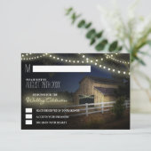 Boerderij String Lights rustieke schuur bruiloft R RSVP Kaartje (Staand voorkant)