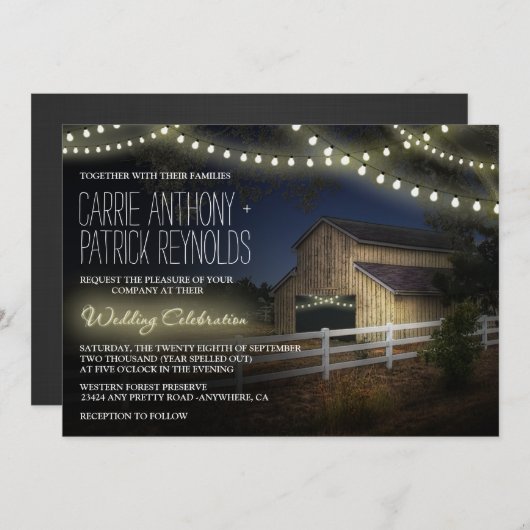 Boerderij String Lights rustieke schuur bruiloft u Kaart (Voorkant / Achterkant)