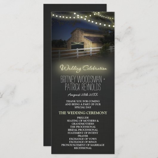 Boerderij String Lights Rustieke Schuur Trouwprogr Programmakaart (Voorkant / Achterkant)